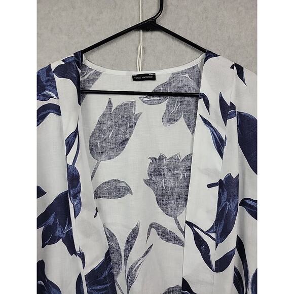 Luca Vanucci Italy Linen White Floral SS Open Front Coastal Cardigan Women's XL - Picture 3 of 12